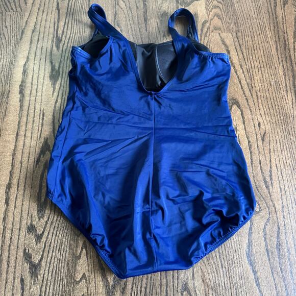 Lands End Womens Solid Navy Blue One Piece Swim Suit Size 14 Slimming - Picture 2 of 8